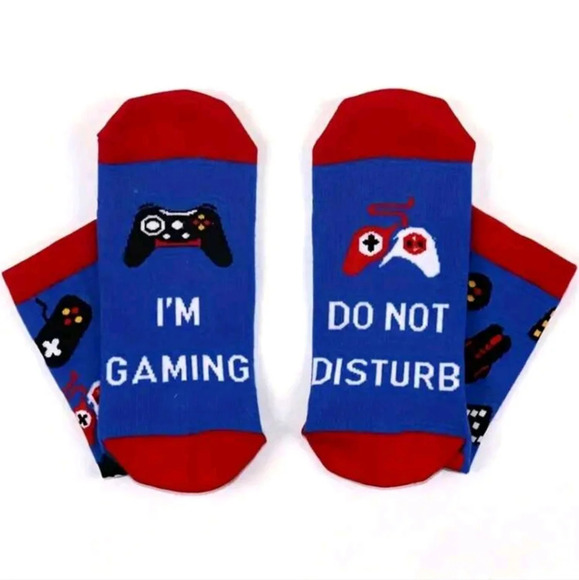 Red white blue mens crew socks Do Not Disturb I’m Gaming computer gamer gift - Picture 9 of 9